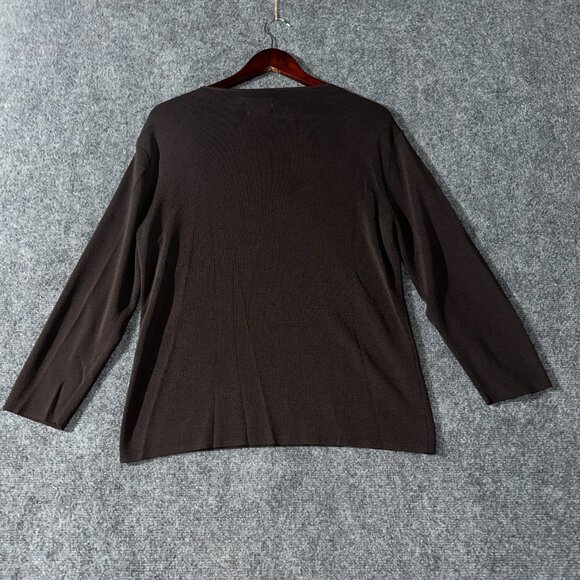 Chicos Top Womens Large Brown Stretch Long Sleeve Popover Blouse V Neck - Picture 5 of 6